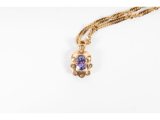 14k Yellow Gold Tanzanite And Diamond Pendant Necklace