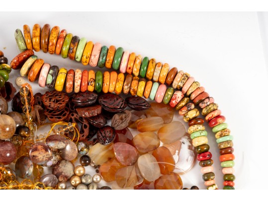 Large Lot Of Orange Brown Tone Beads & Necklaces, Etc