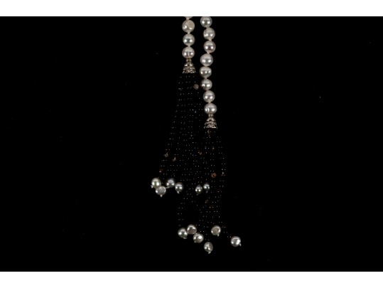 Impressive Ringed Cultured Pearl Tassel Necklace
