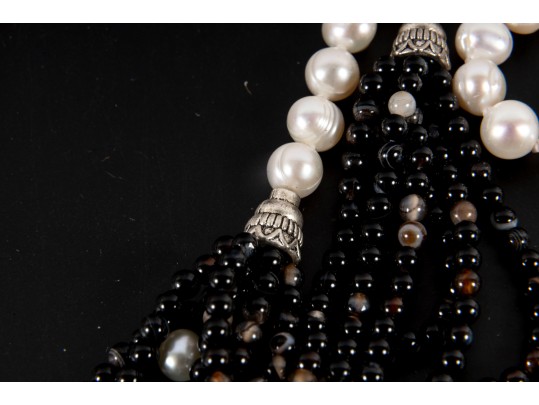 Impressive Ringed Cultured Pearl Tassel Necklace
