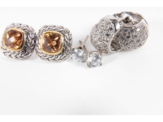 Sterling Silver And Glass Earrings