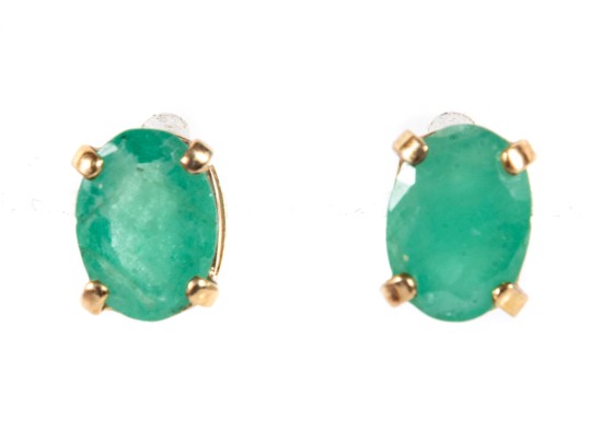 14k Yellow Gold Emerald Stud Earrings