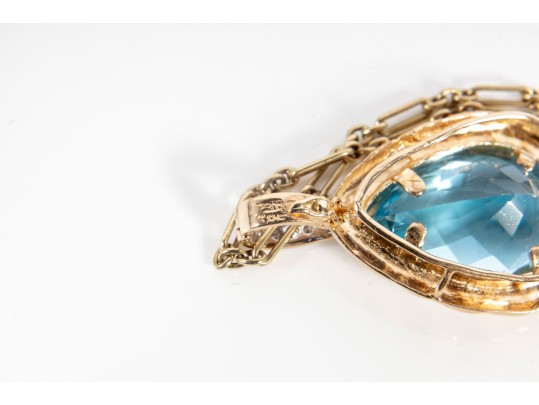 14K Gold Teardrop Topaz & Moissanite Necklace