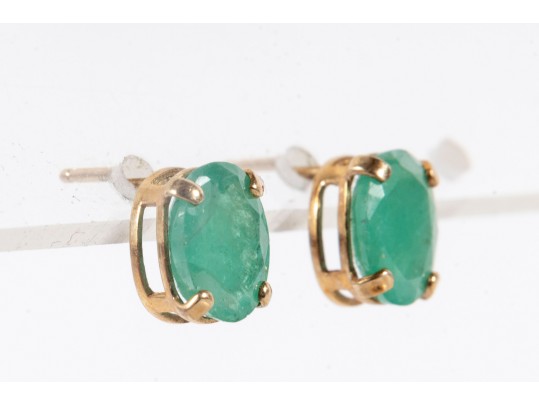 14k Yellow Gold Emerald Stud Earrings