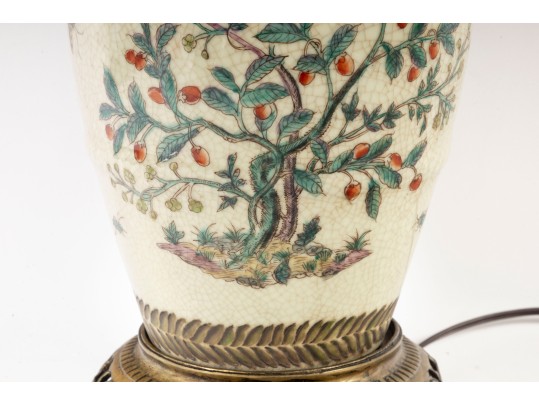 Vintage Chinese Crackle Glaze Brass-Mounted Jar Lamp