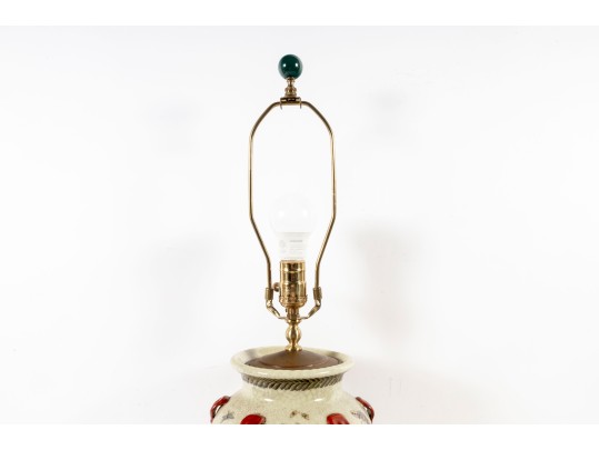 Vintage Chinese Crackle Glaze Brass-Mounted Jar Lamp