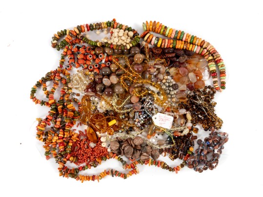Large Lot Of Orange Brown Tone Beads & Necklaces, Etc