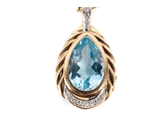 14K Gold Teardrop Topaz & Moissanite Necklace