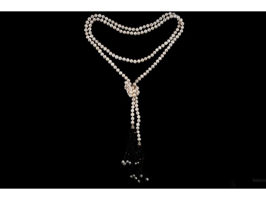 Impressive Ringed Cultured Pearl Tassel Necklace
