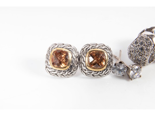 Sterling Silver And Glass Earrings