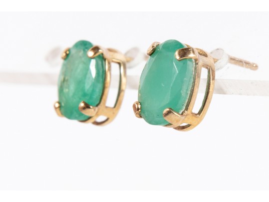 14k Yellow Gold Emerald Stud Earrings