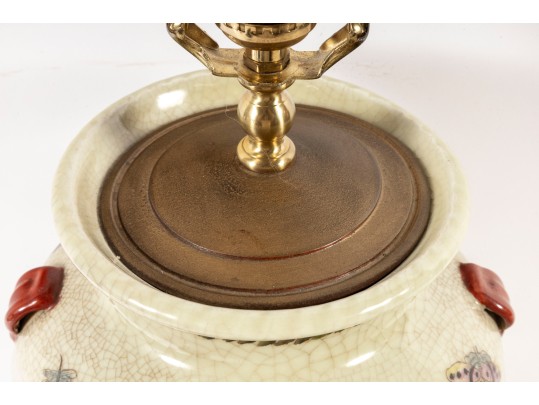 Vintage Chinese Crackle Glaze Brass-Mounted Jar Lamp