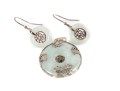 Sterling Silver Chinese Fortune Jade Disc Pendant And Earrings