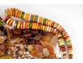 Large Lot Of Orange Brown Tone Beads & Necklaces, Etc