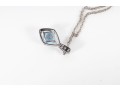 14K White Gold Blue Topaz And Diamond Pendant Necklace