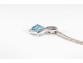 14K White Gold Blue Topaz And Diamond Pendant Necklace