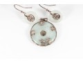 Sterling Silver Chinese Fortune Jade Disc Pendant And Earrings