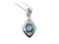 14K White Gold Blue Topaz And Diamond Pendant Necklace