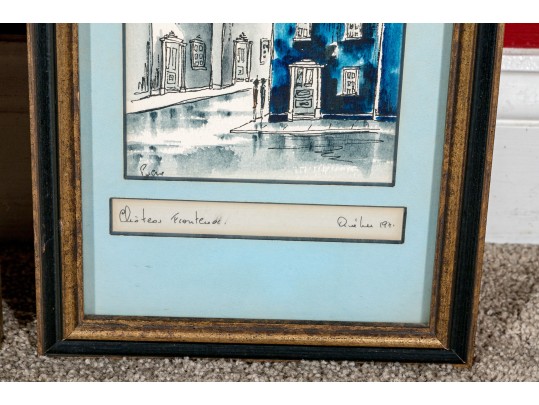 Antique Set Of Two Mixed Media On Paper Architectural Drawings
