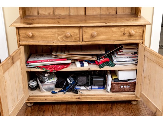Antique French Country Pine Breakfront Cupboard