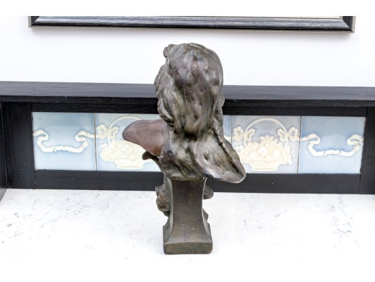 Faux Bronze Finished Plaster Bust On Plinth, 