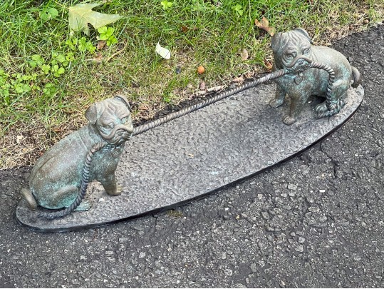 Maitland-Smith Iron Sculpture, Pugs Holding A Rope