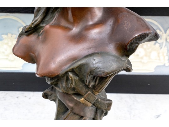 Faux Bronze Finished Plaster Bust On Plinth, 