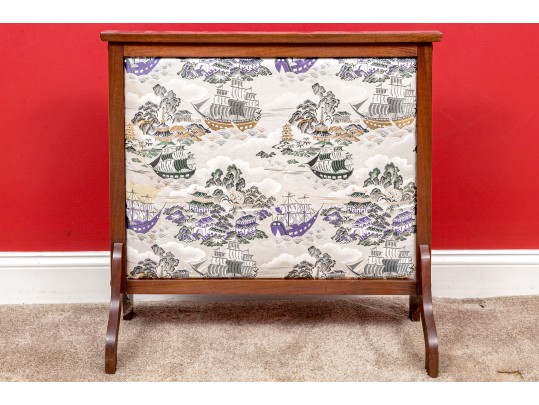 Vintage Chinoiserie Upholstered Wooden Framed Nautical Inspired Fire Screen 