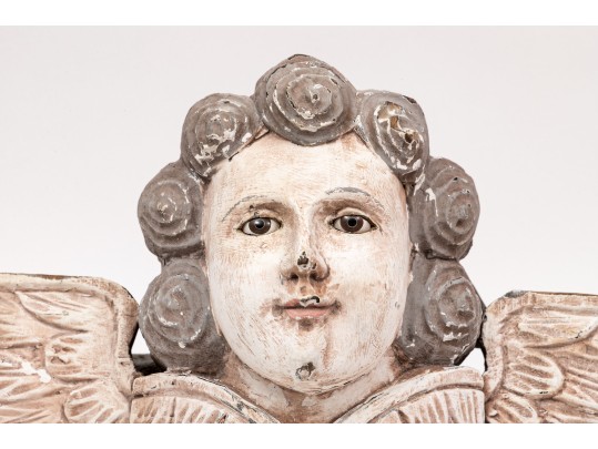 Well Carved And Painted Cherub And Wings Form Architectural Element