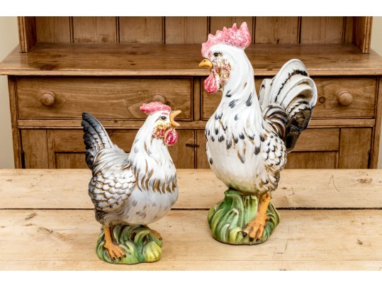 Two Italian Majolica Style Ceramic Rooster Figures