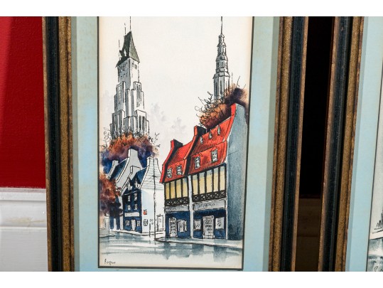 Antique Set Of Two Mixed Media On Paper Architectural Drawings