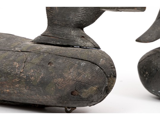 Three Antique Decoy Duct Two Carved Wood, One Cork With Wooden Head
