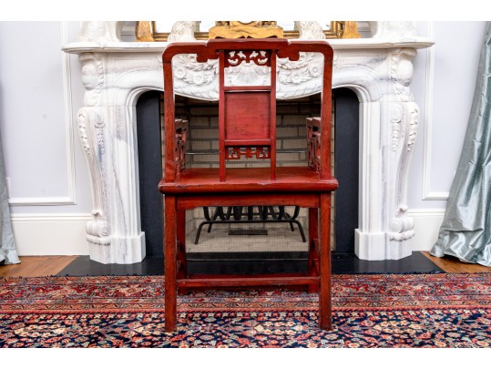 Antique Hand Carved And Lacquered Armchair