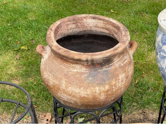 Assorted Planters With Stands And A Garden Gnome