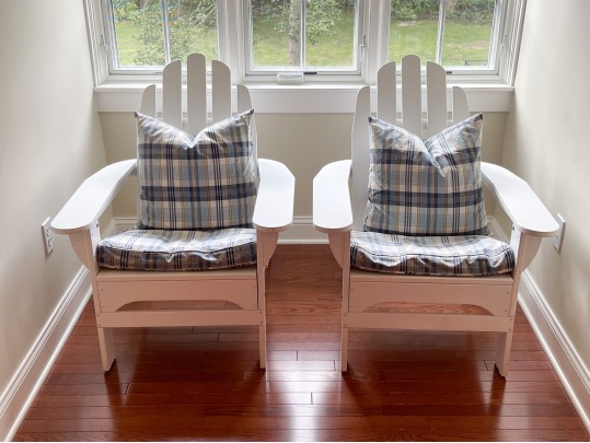 Handsome Pair Of Adirondack Chairs With Side Table