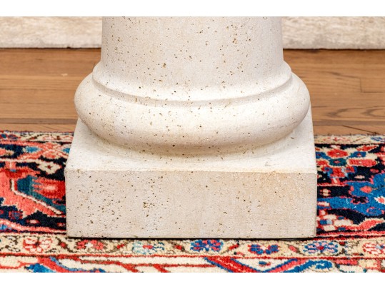 Pair Of Neoclassical Style Carved Limestone Column Form Pedestals