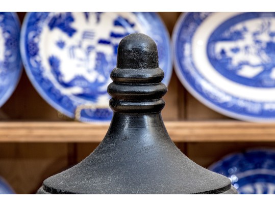 Antique Pair Of Carved And Ebonized Architectural Urn Form Finials