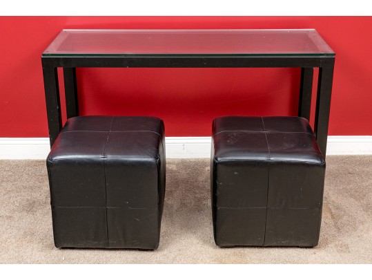 Restoration Hardware Upholstered Stools With Glass Top Console Table