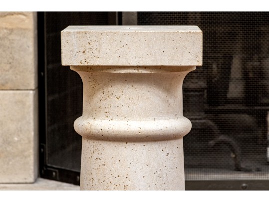 Pair Of Neoclassical Style Carved Limestone Column Form Pedestals