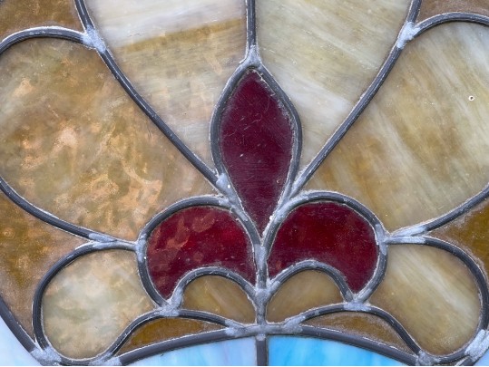 Vintage Framed, Stained Leaded Glass Window Pane