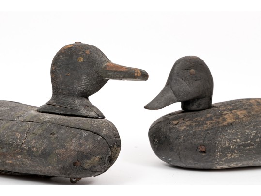 Three Antique Decoy Duct Two Carved Wood, One Cork With Wooden Head