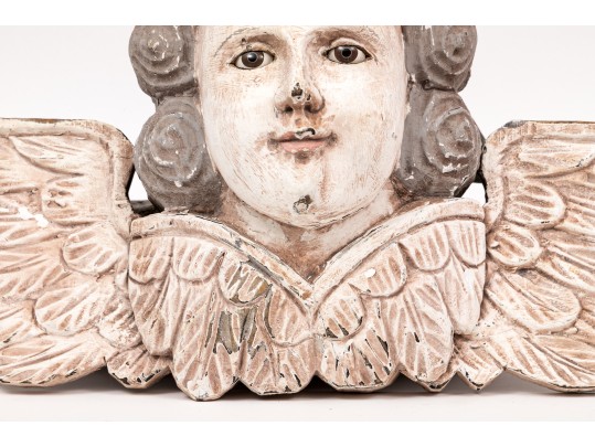 Well Carved And Painted Cherub And Wings Form Architectural Element