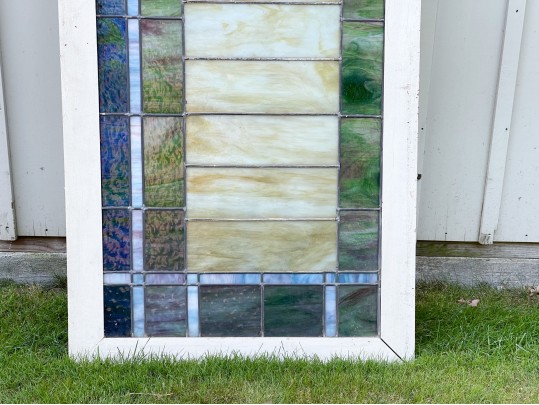 Vintage Framed, Stained Leaded Glass Window Pane