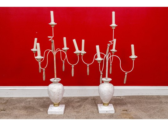 Pair Of Plaster Finished Iron Five-Light Candelabras