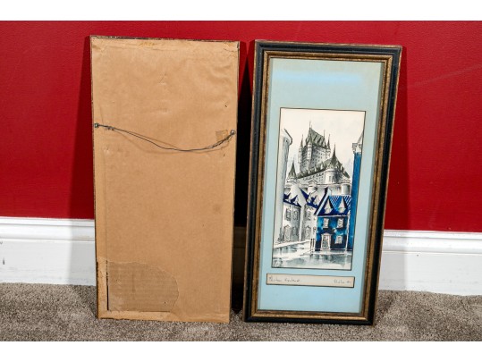 Antique Set Of Two Mixed Media On Paper Architectural Drawings