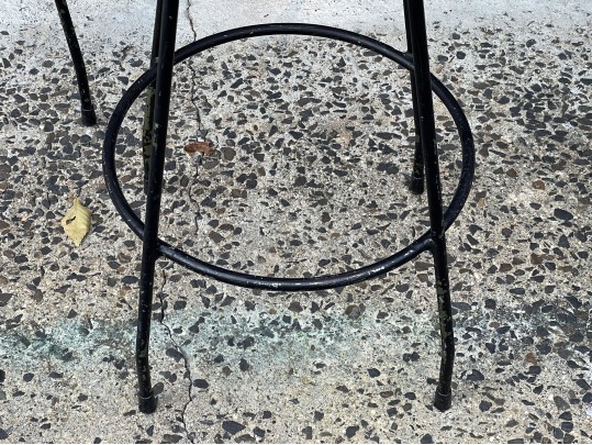 Chic Set Of Four Mid-Century Modern Swivel Counter Stools With Woven Seat Backs