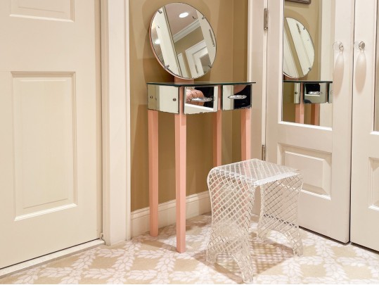 Mirrored Vanity Table With Quality Lucite Stool