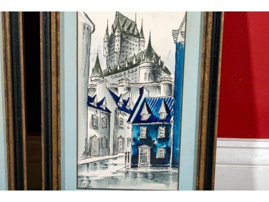 Antique Set Of Two Mixed Media On Paper Architectural Drawings