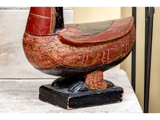 Semi-antique Indian / Indonesian Pair Of Carved And Painted Mandarin Ducks