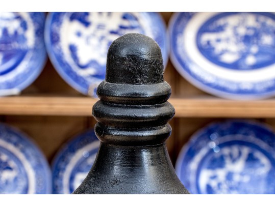 Antique Pair Of Carved And Ebonized Architectural Urn Form Finials